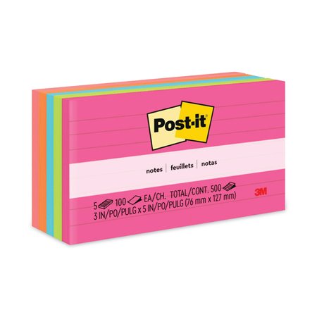 POST-IT Note, Post-It3"X5"Ruled, Ast, PK5 6355AN